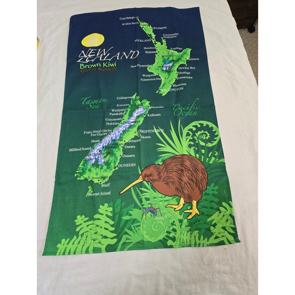 New Zealand‎ Map Kiwi Bird Weka Cotton Tea Towel Kitchen Decor /0463